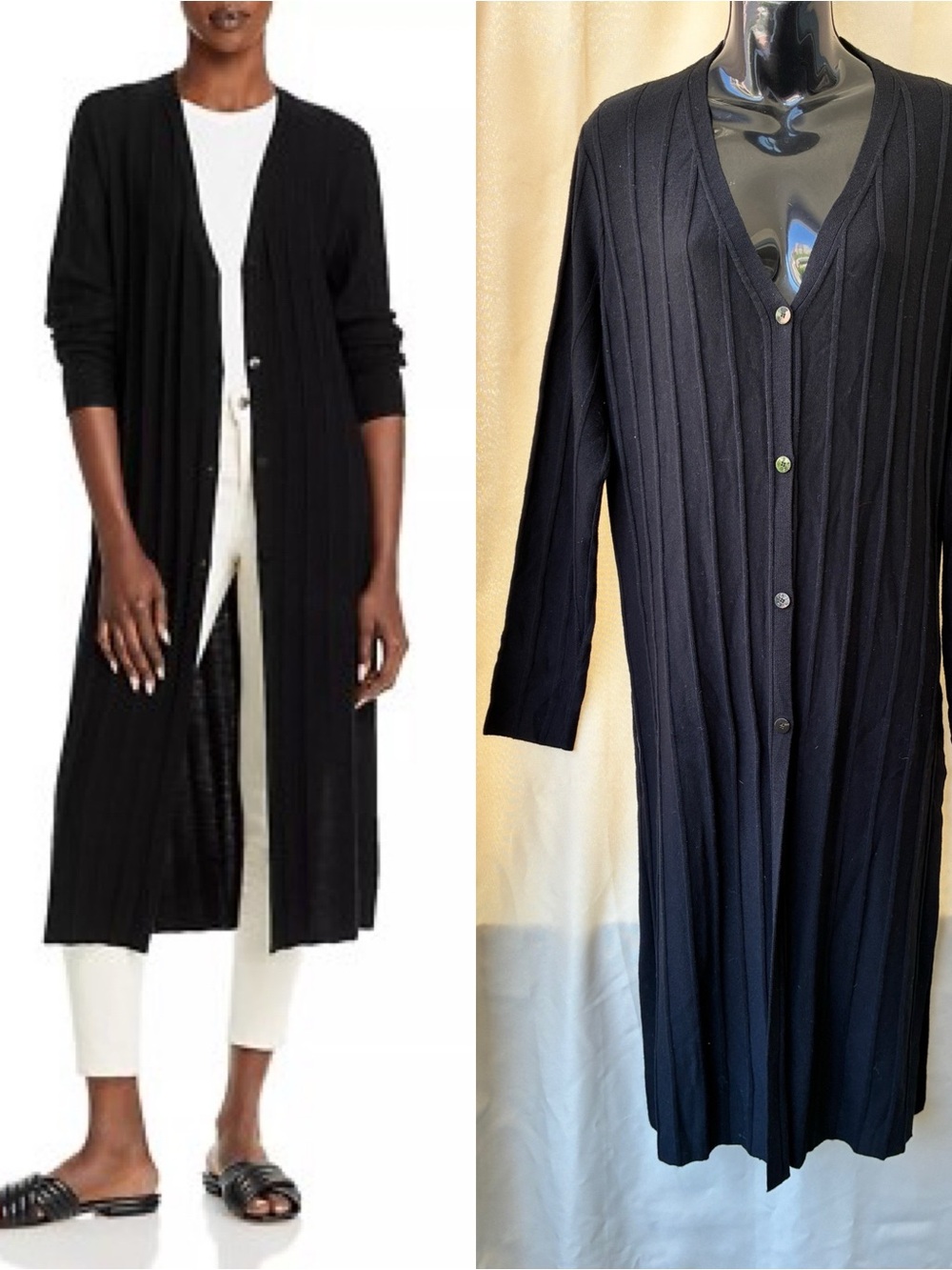 Theory‎ Wide Rib 100% Merino Wool Cardigan Duster Black Long Medium